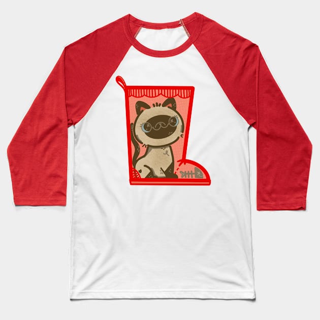 Puss in Santa Boot Baseball T-Shirt by Fluffymafi